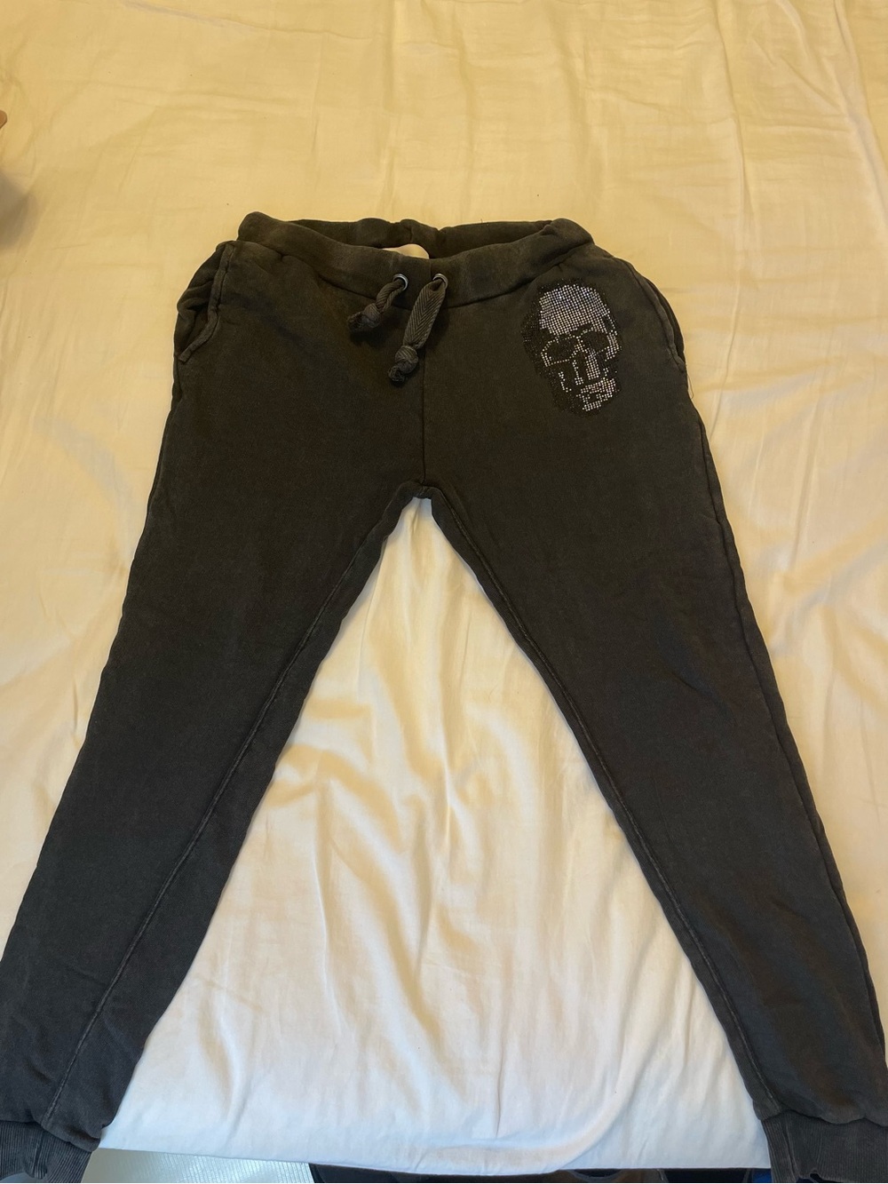 Vintage Havana Black Joggers with Beaded Skull Detail